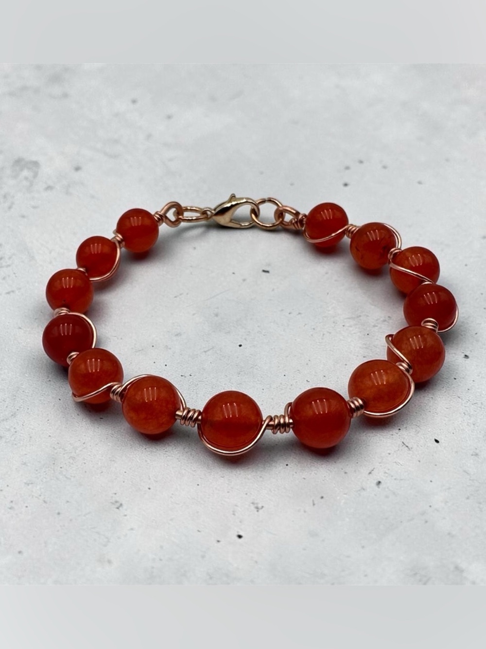 Carnelian Beaded Wire Wrapped Bracelet Handmade Copper Boho Natural Jewelry
